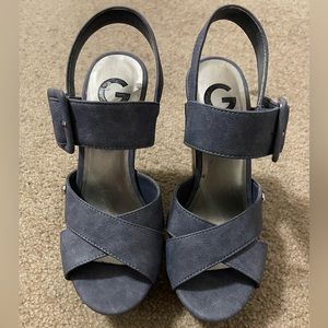 Dusty blue wedge heels